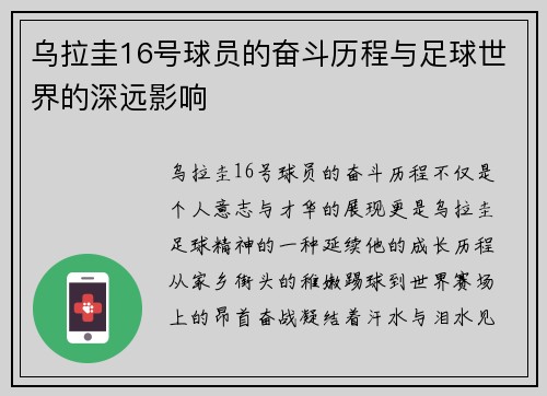 乌拉圭16号球员的奋斗历程与足球世界的深远影响